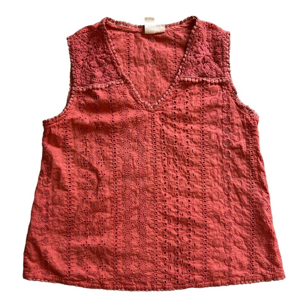 Joie Terra Cotta Darling Embroidered Eyelet Crochet Tank Top S